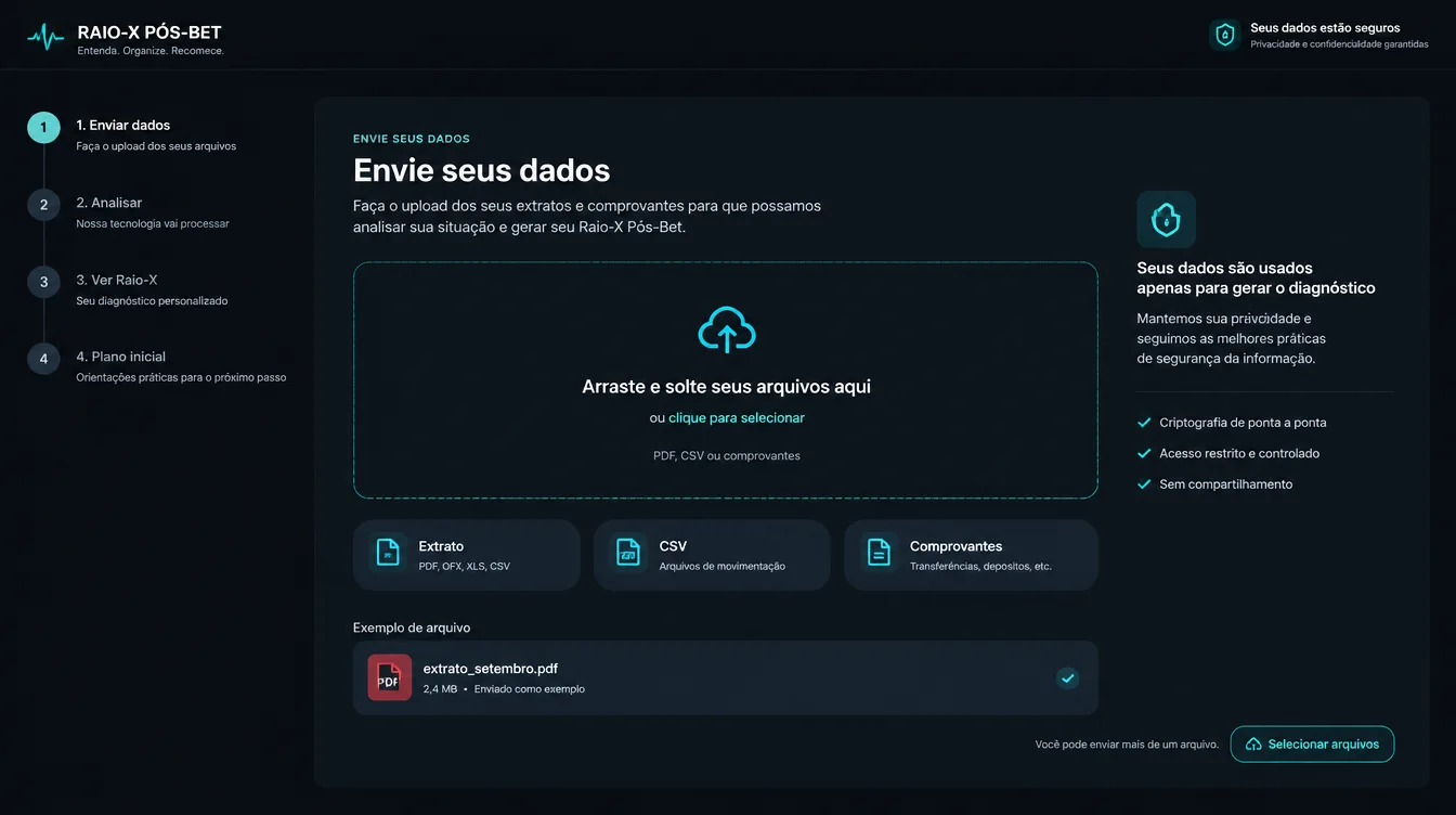 Tela para envio de extrato, CSV ou comprovantes
